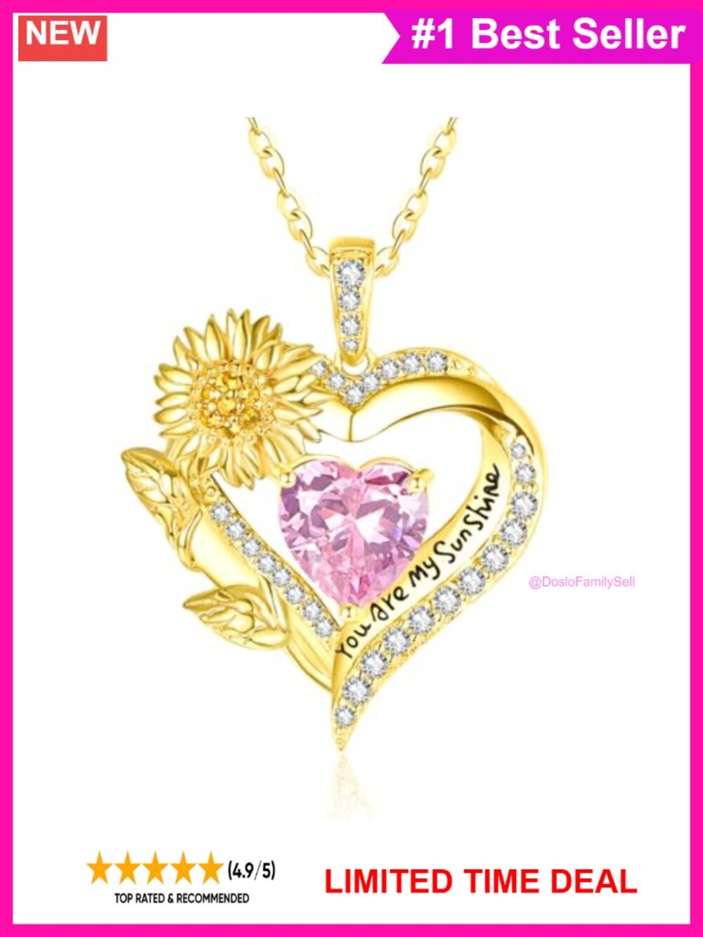 Sunflower Heart Pendant Necklace 14K Gold White Gold Plated Birthstone